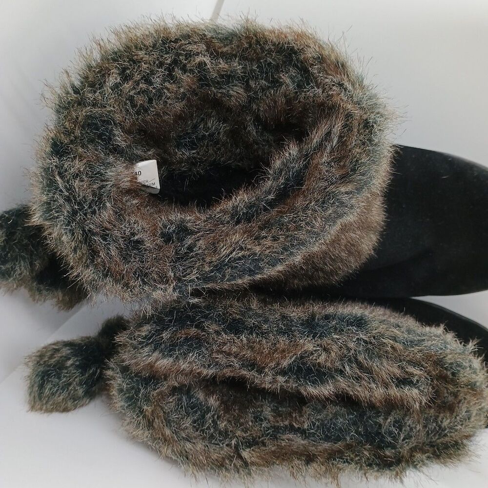 MINNETONKA Suede Ankle Boots Faux Fur Lined Black Womens Sz 8M Style#85240 - Picture 8 of 9